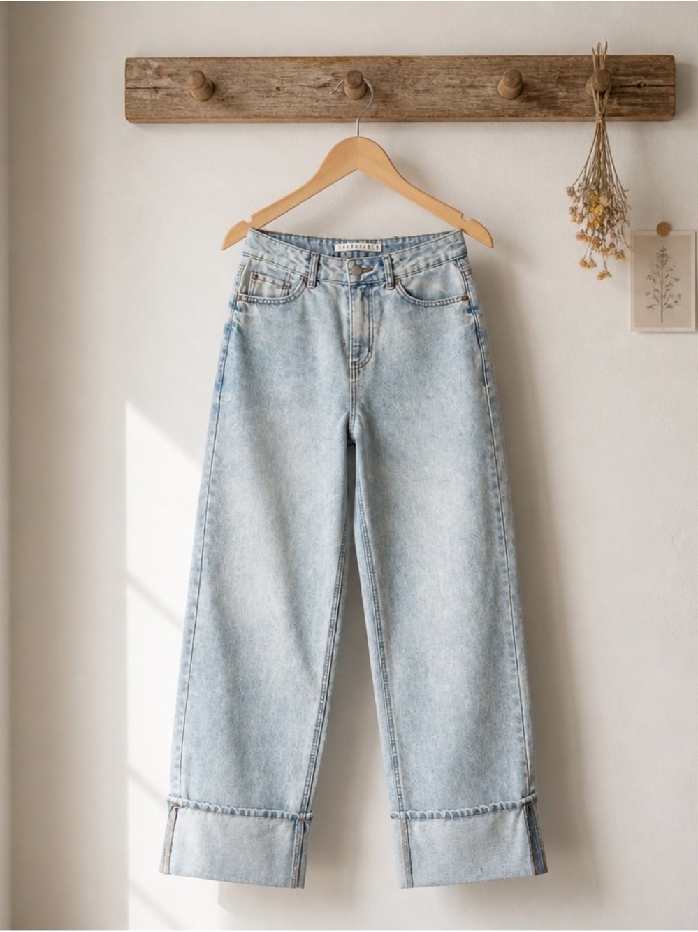 Tinseltown Light Blue Wide-Leg Jeans with Rolled Hems